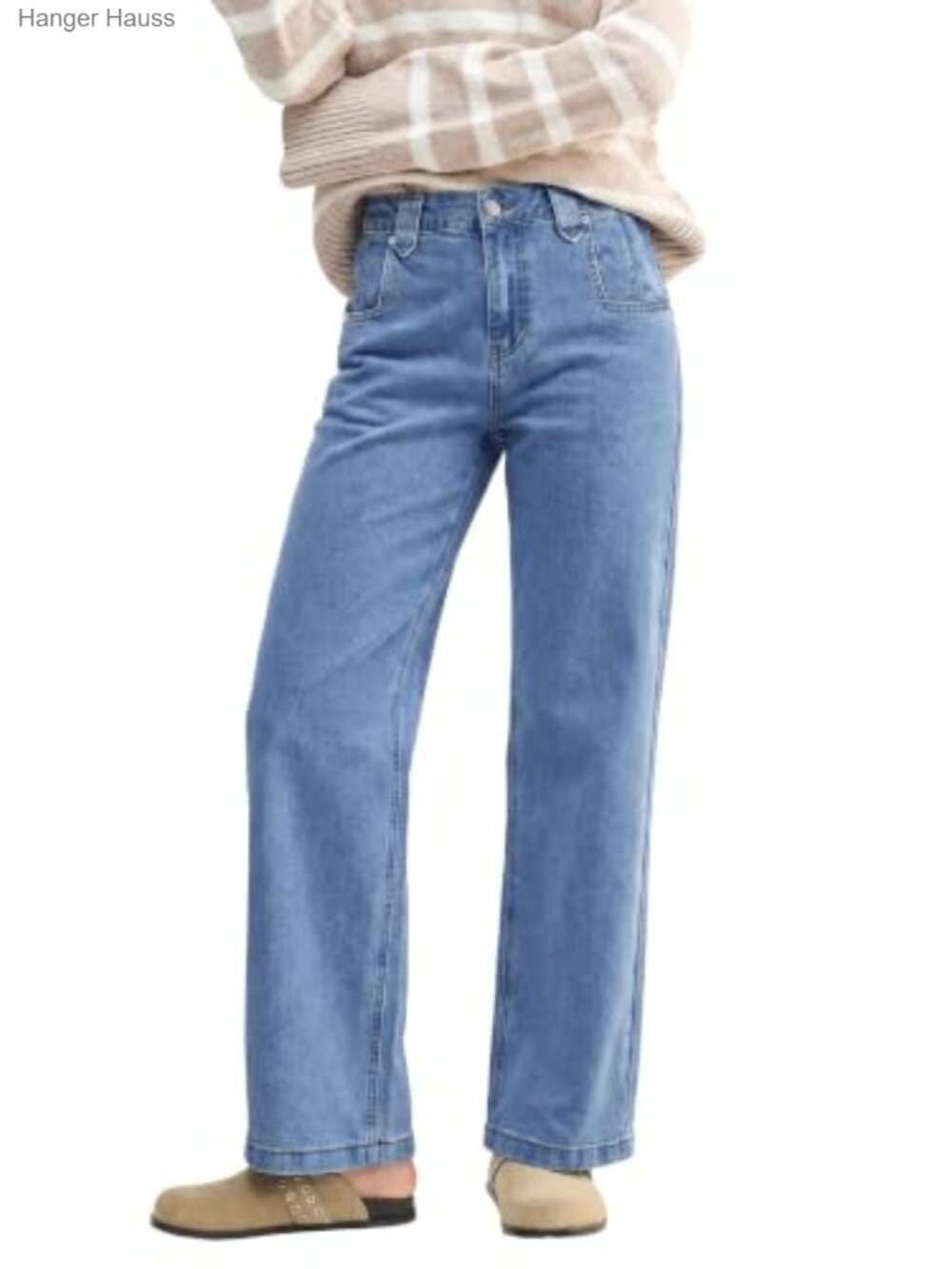 Women's Cropped Straight Leg High Rise Loose Fit Denim Jeans with Pockets